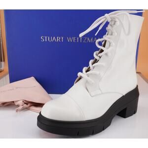 Stuart Weitzman Nisha White Military Ankle Boots Size 8.5 NEW $595 Granny Lace